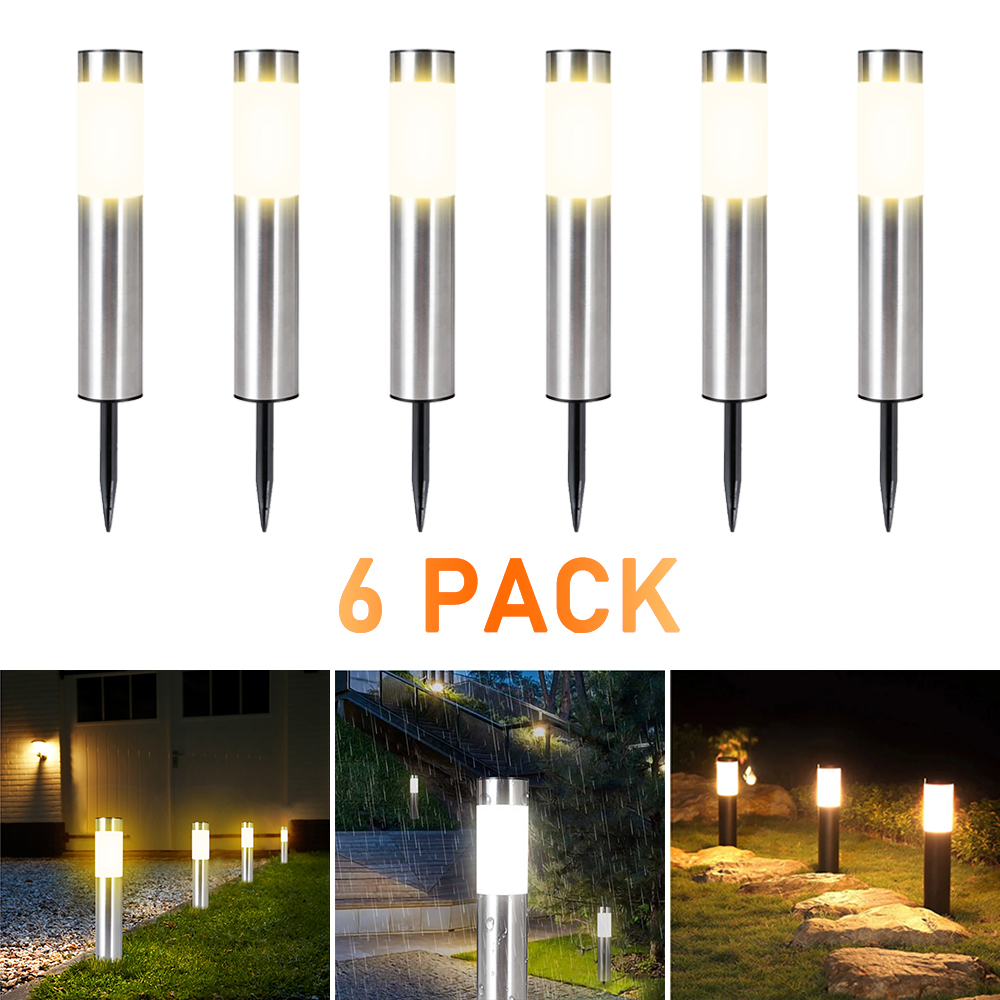 Outdoor Lighting Bollards - 6Pakc Stainless Steel Solar Path Light