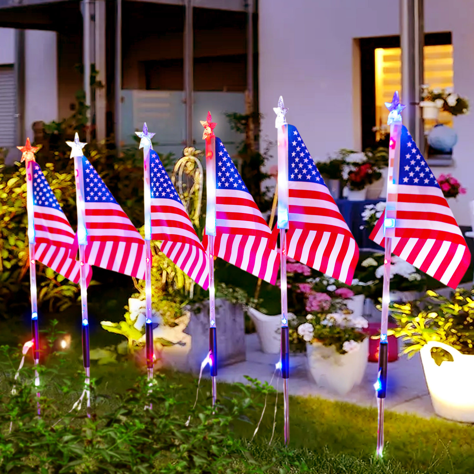 Solar Led American Flag Stake  - مراجعة Outdoor Lighting Yard Stakes وسعره