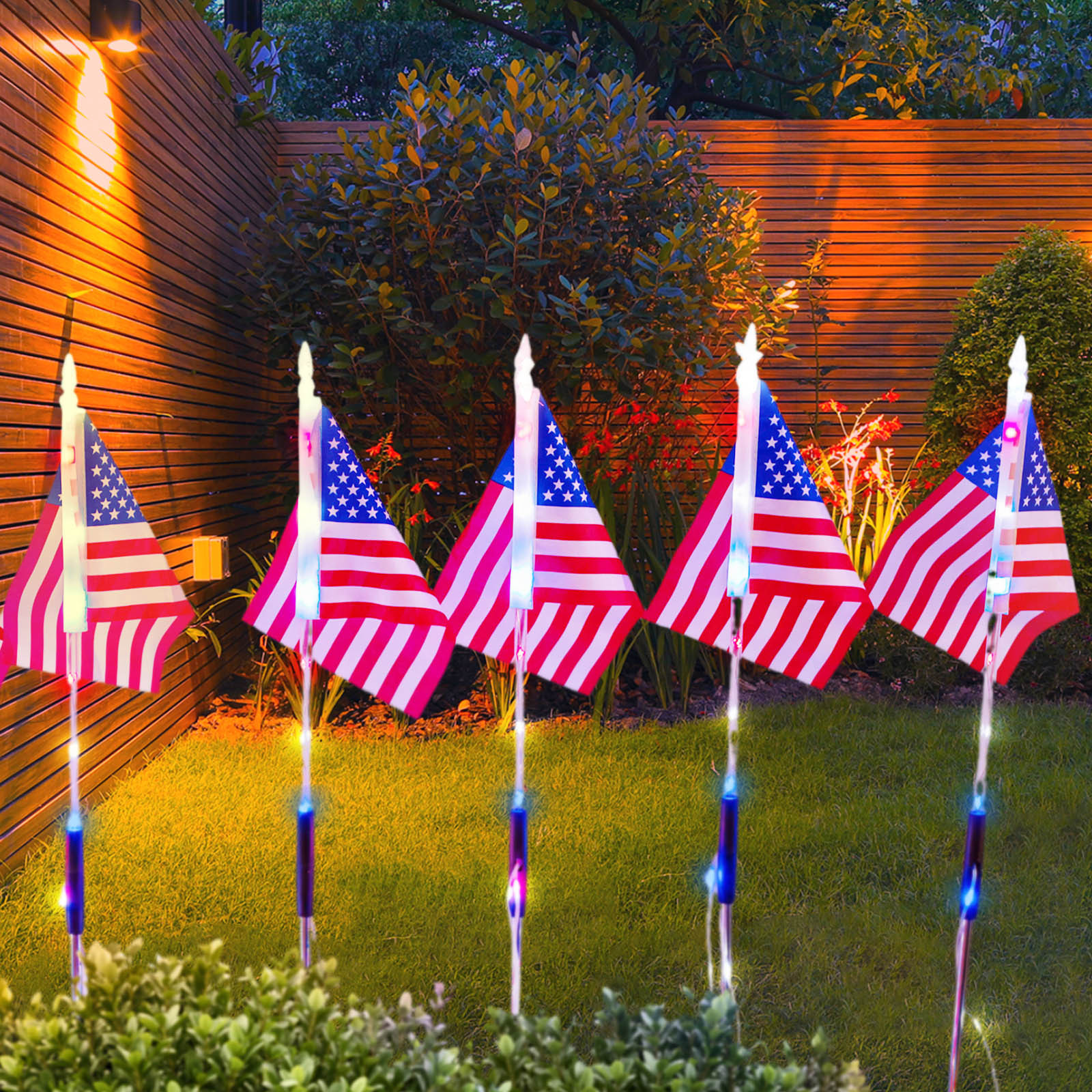 Solar Led American Flag Stake  - مراجعة Outdoor Lighting Yard Stakes وسعره