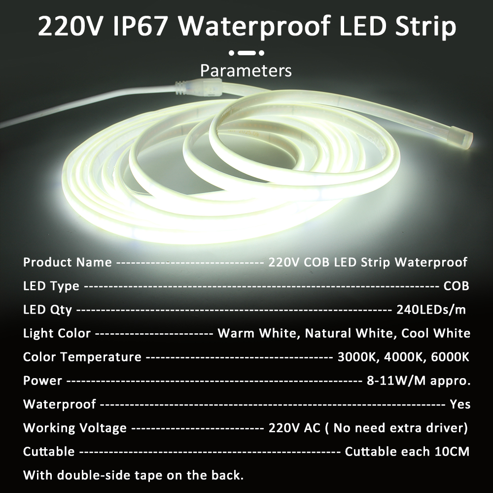 1-20m 220V COB LED Strip Light - مراجعة Outdoor Lighting Linear وسعره