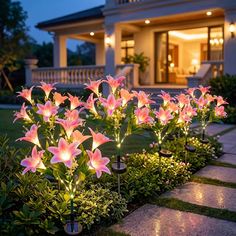 Solar Lily Flower Lawn Lights  - مراجعة Outdoor Lighting Yard Stakes وسعره