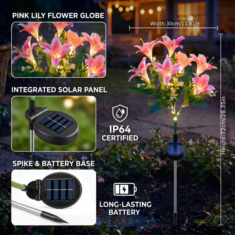 Solar Lily Flower Lawn Lights  - مراجعة Outdoor Lighting Yard Stakes وسعره