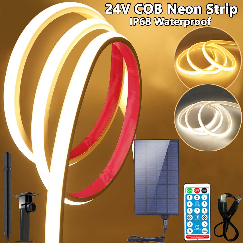 24V Solar COB LED Strip Lights - مراجعة Outdoor Lighting Linear وسعره