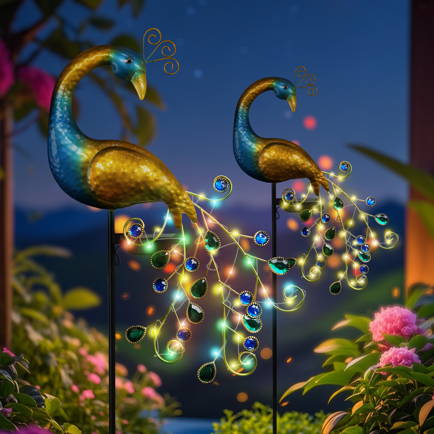 Solar Peacock Stake Light - El - مراجعة Outdoor Lighting Yard Stakes وسعره