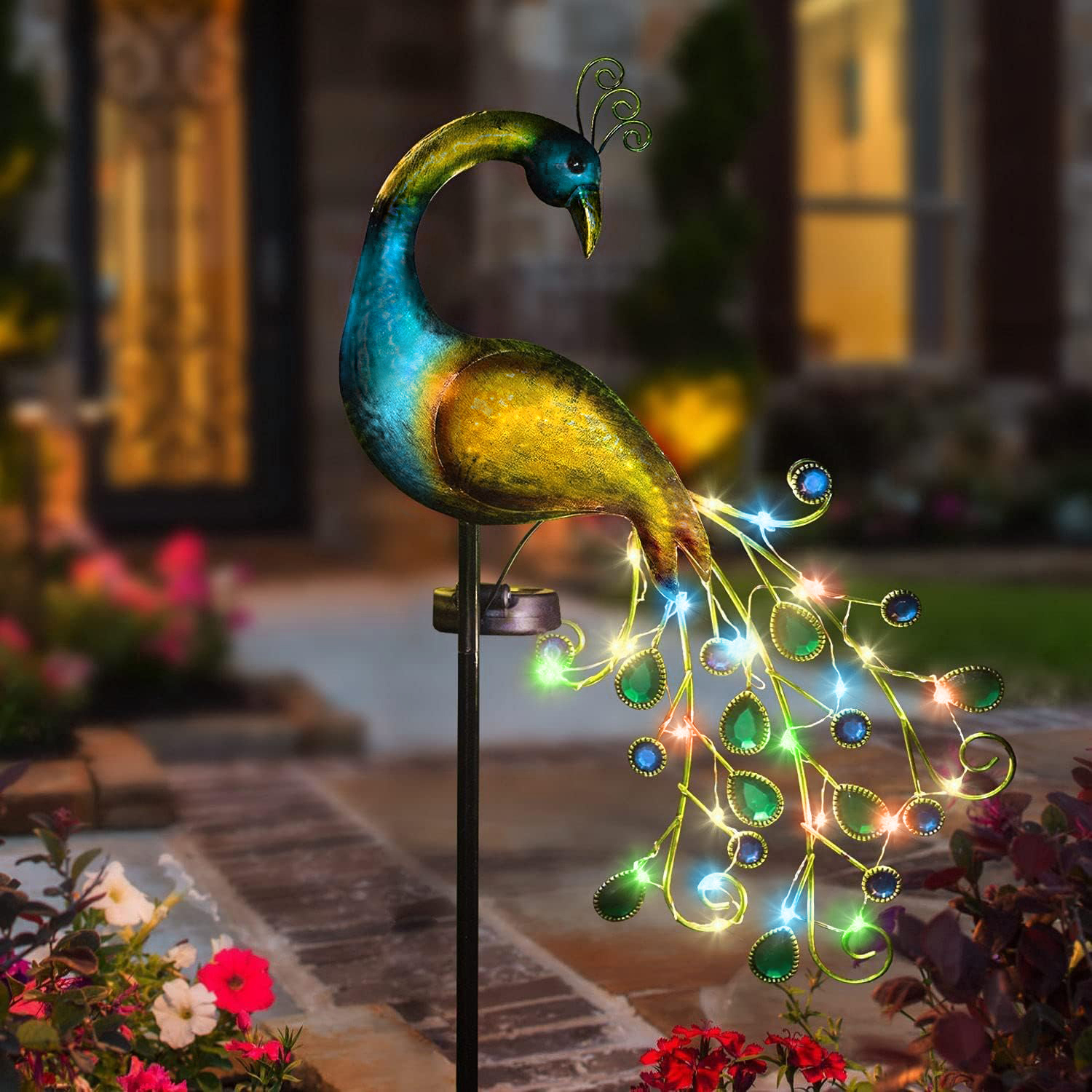 Solar Peacock Stake Light - El - مراجعة Outdoor Lighting Yard Stakes وسعره