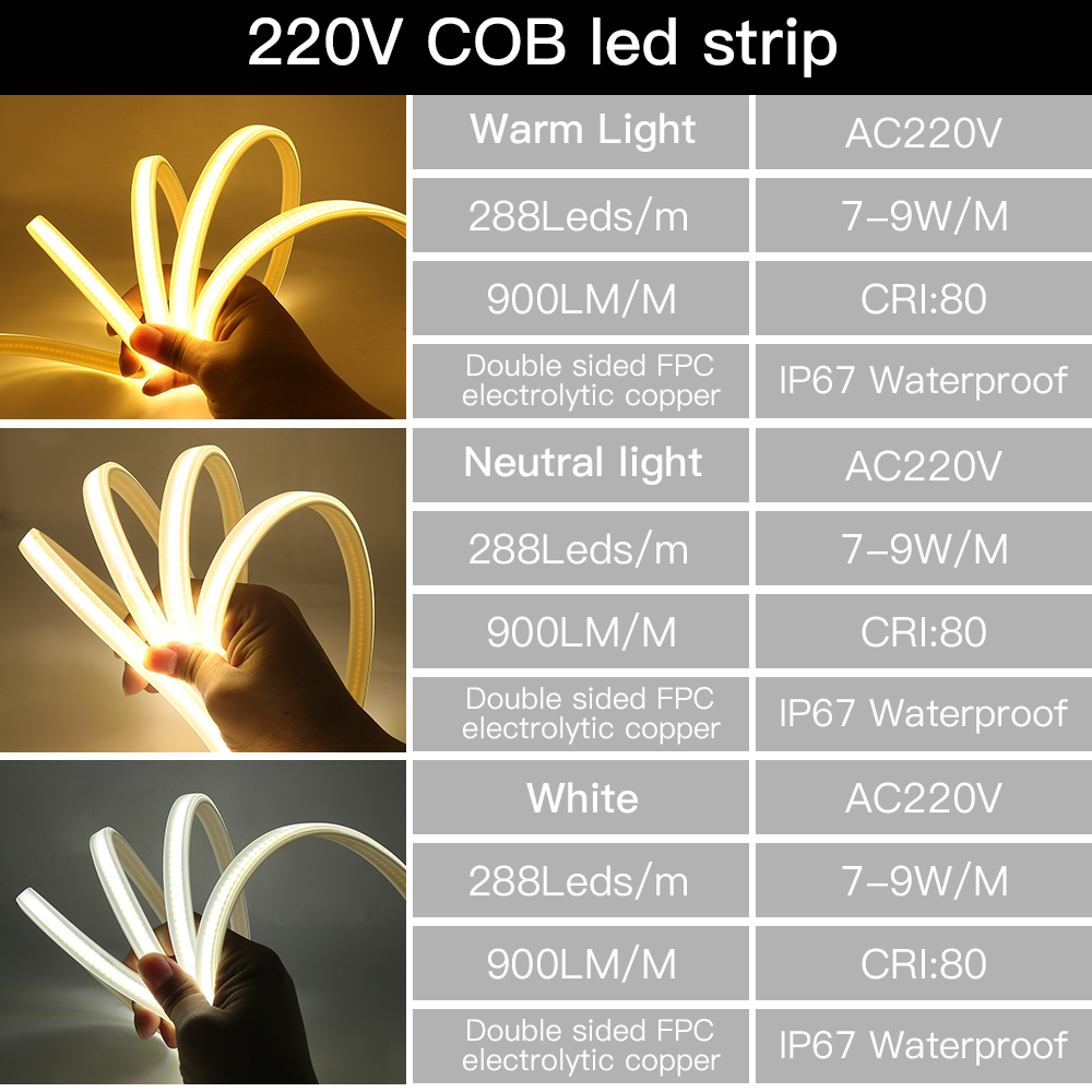 220V COB LED Strip Light IP67  - مراجعة Outdoor Lighting Linear وسعره