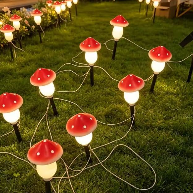 Solar Mushroom String Lights W - مراجعة Outdoor Lighting Yard Stakes وسعره