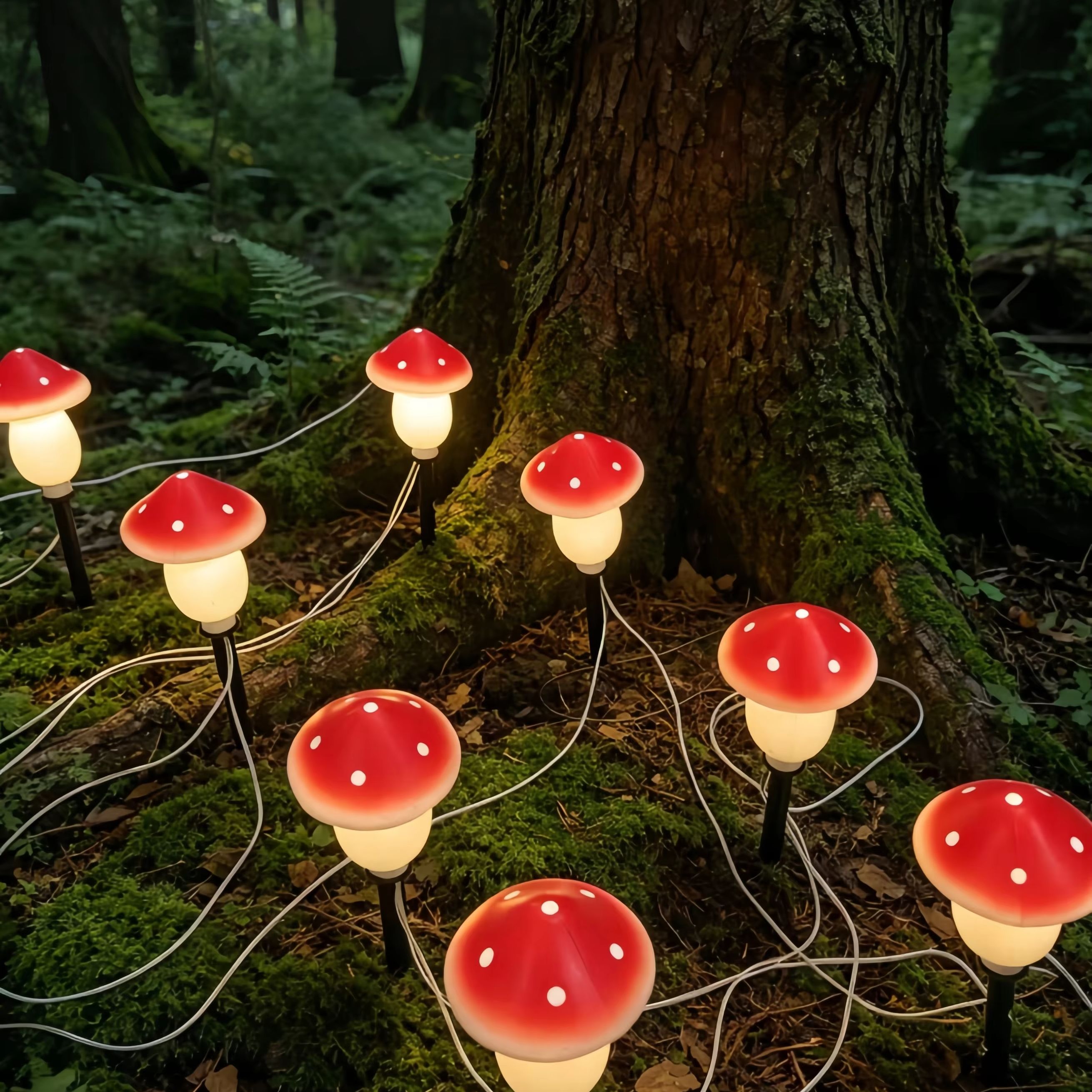 Solar Mushroom String Lights W - مراجعة Outdoor Lighting Yard Stakes وسعره